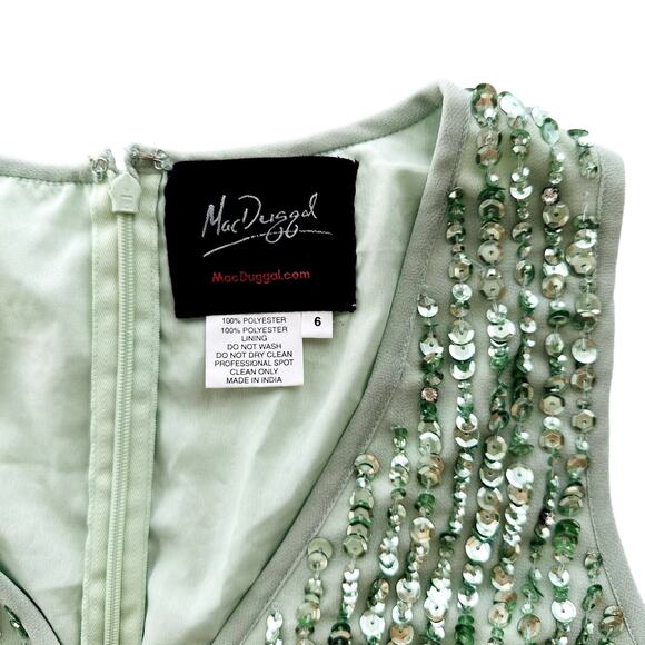 Mac Duggal Sage Green Full Bead Sequin Midi Dress Size 6 NEW #93606 Wedding Prom - Picture 11 of 13